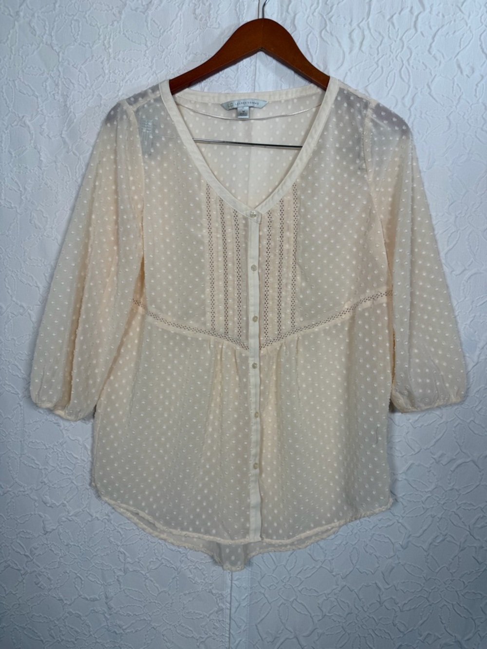 Lauren Conrad LC Boho Peasant Sheer Embroidered Blouse Sz M